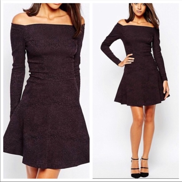 Reiss Dresses & Skirts - Reiss Tinsel Dress Bardot Shape Long Sleeve Purple